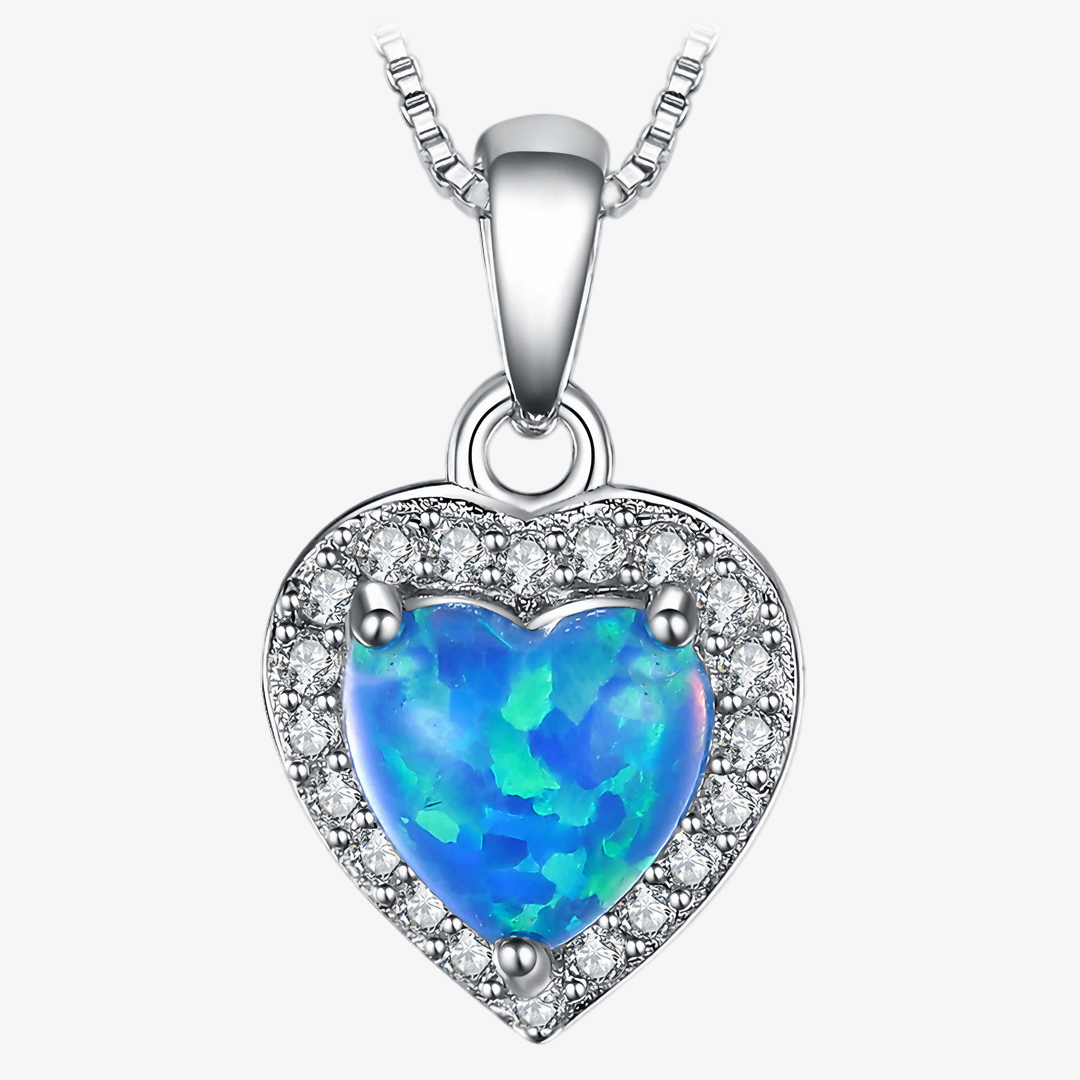 Colar Prata 925 - Coração Opala Azul