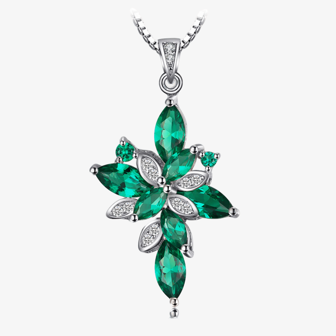 Colar Prata 925 - Green Flower Emerald